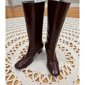 Miu Miu Brown Patent Leather Boot Sz  39‎